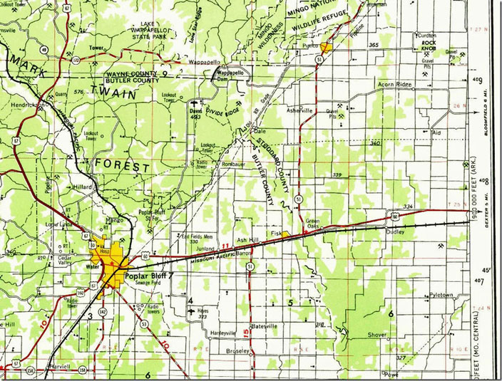 Poplar Bluff, MO-AR, 1:250,000 quad, 1957, USGS.