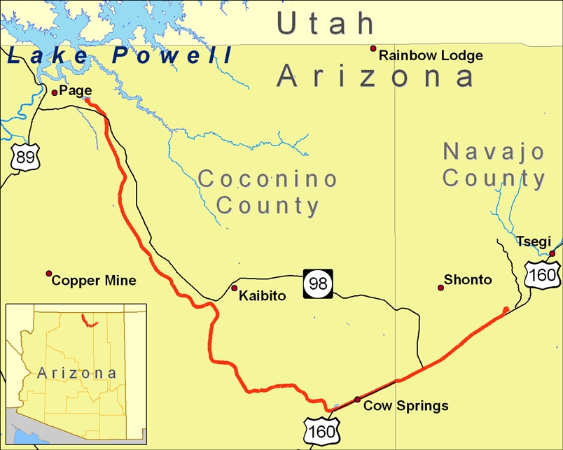 Black Mesa and Lake Powell RR Map.