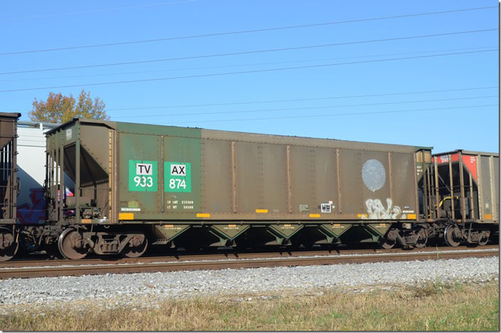 TVAX hopper 933874 was built Johnstown-America in 2007. It is ex-BNSF. All shot on 10-23-2020 at South Yard in Paducah KY.