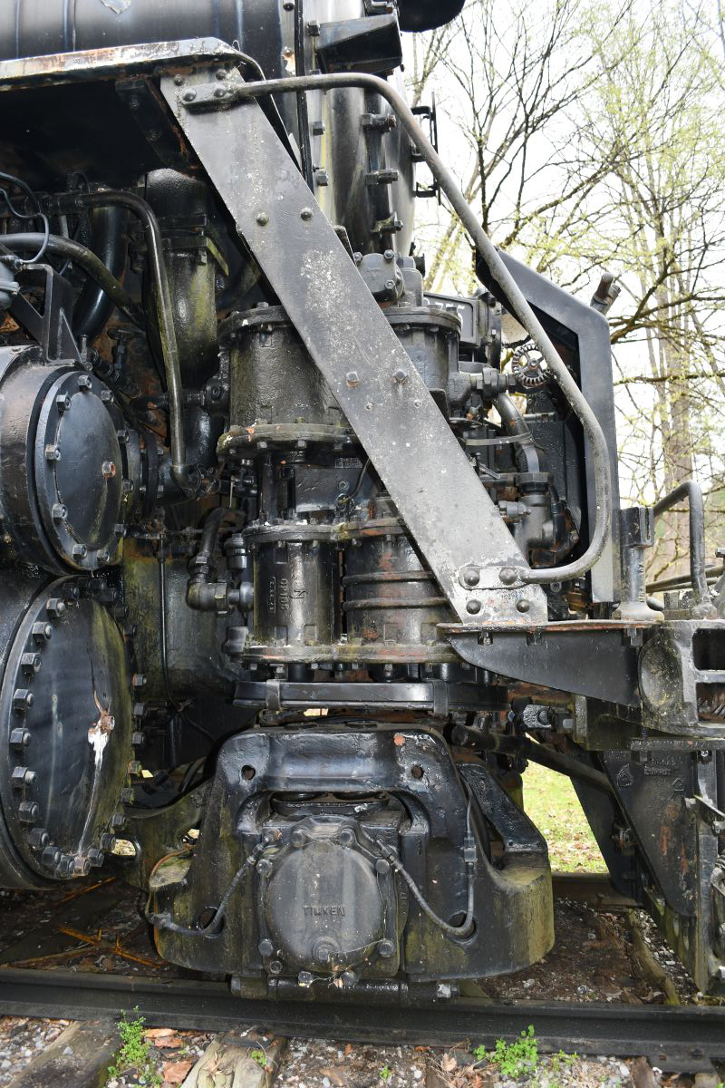 New York Air Brake Co. air compressor for the braking system. Note the "NY" logo embossed on the side. Timken roller bearings are on the front truck.