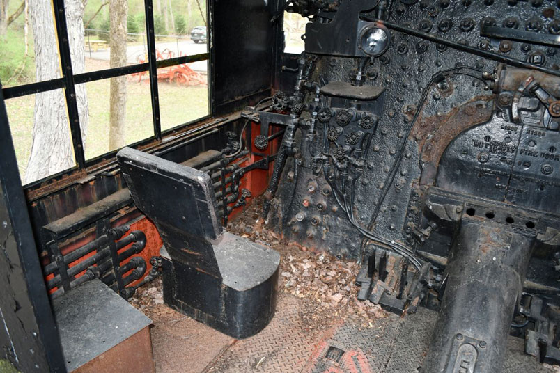 Fireman's side of cab. The seat behind his is for the head brakeman.
