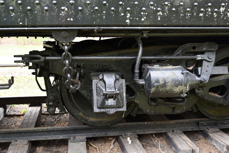 National Malleable and Steel Castings Co. journal box lid on tender. Next to it is the brake cylinder.