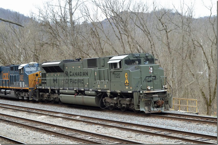 CP 7020 is a “SD70ACU” converted from a SD9043MAC. UP had a bunch of SD9043MACs, but I can’t confirm that’s where it came from. Shelby KY. 03-08-2022.