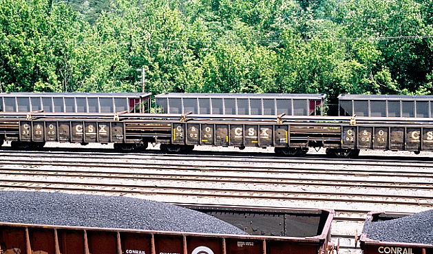 CSX welded rail gons 920240, 920243 and 920251 still lettered "C&O."