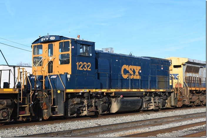 CSX MP15T 1232 stored at Huntington. 11-25-2023.
