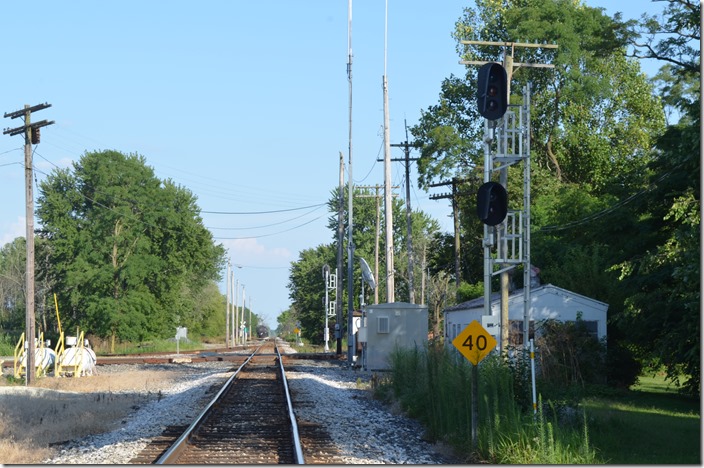 Looking east on CSX’s Indianapolis Sub. at the crossing and interchange with the Indiana Eastern RR (C&O). Cottage Grove IN. 08-04-2019.
