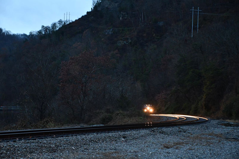 It is starting to get daylight when the Santa Train departs on time, at the former Clinchfield Elkhorn Yard.