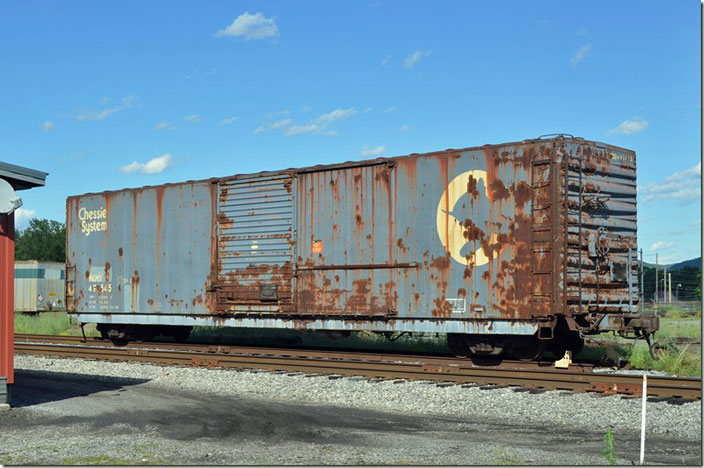 HLMX (Wells Fargo Rail fka Helm Leasing) box 491545 parked at Avis PA on Lycoming Valley Ry. 06-23-2021. 6,371 cu. ft., DF2 built 05-1966 for the C&O!