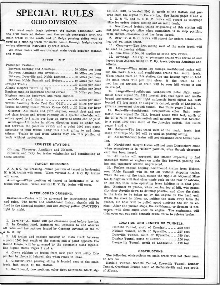 K&M - Time Table No 9, Special Rules, Ohio Division.