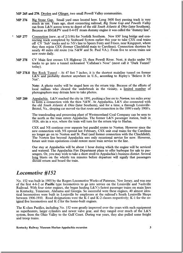L&N 152 excursion details. Page 3. 1986-10-11.