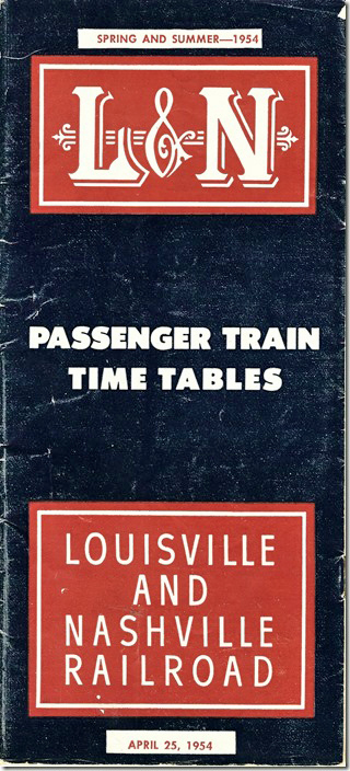 L&N passenger timetable 1954. Cover.
