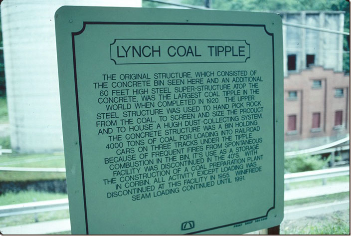 Lynch Coal Tipple signage.