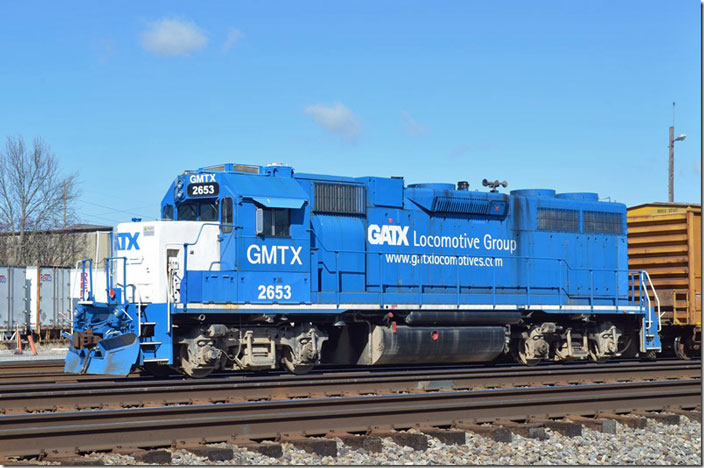 GATX Rail (GMTX) “GP38-2” 2653 is ex-L&N GP38 4011. Lexington KY. 04-02-2021.