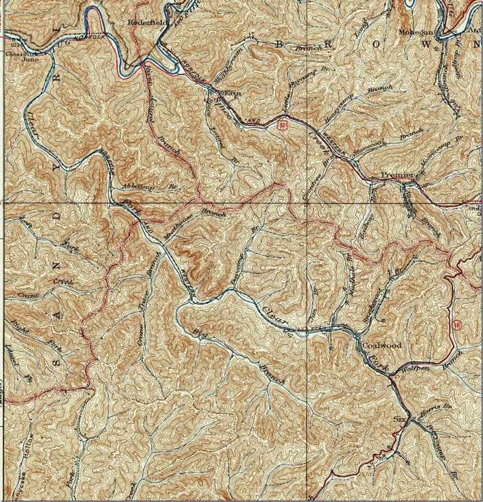 USGS 1:62,500 scale Welch quad 1926 showing N&W Clear Fork Br. from Wilmore to Six. Welch, WV-VA, USGS.
