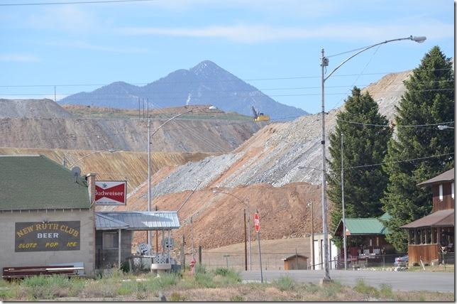 KGHM acquired the mine property in 2004 after Kennecott Copper Corp. and BHP mined it. The Liberty Pit was reopened in 2013. A new concentrating plant was built on site. You can no longer drive through the property to the viewing site that Kennecott had. A large shovel is on the hill in the background, and heavy equipment can be heard working. Like most of the eastern coal fields, prosperity has left Ruth. KGHM’s Robinson Mine produces copper, gold and molybdenum, most of which is exported to Asia. It is trucked to the Union Pacific in northern Nevada, and the Nevada Northern Railway is no longer used.
