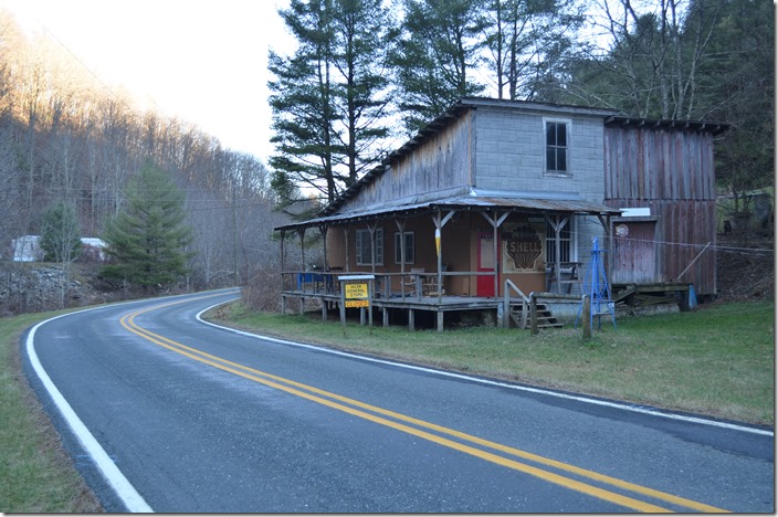 An old store building at Nella NC. The railroad was just to the left of the highway and crossed to the left side of the creek at this point. In Link’s day on the branch, the road was gravel.