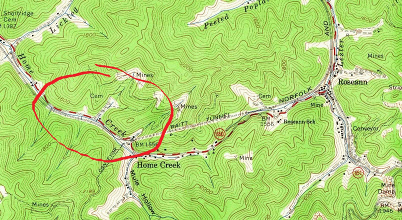 USGS Grundy quad for 1963, 1:24,000 scale, depicting the area around Raitt Tunnel.