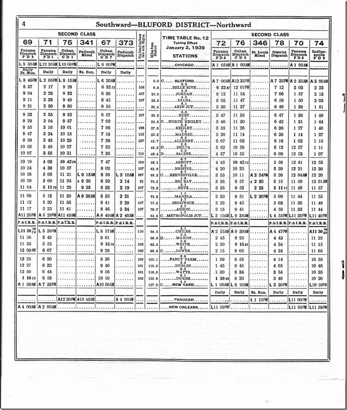 IC employee timetable, St Louis Div 1939.