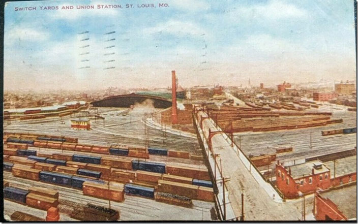 Postcard. Note the location of the tower. St Louis Union Station. Ca. 1908.
