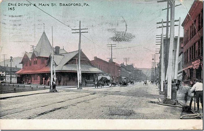 The E-L is gone, but BPRR still operates some of its trackage around Bradford that serve industries. Erie depot. Bradford PA. 1910.