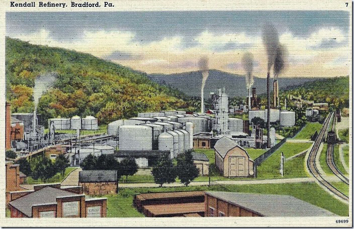 This refinery is still working, but I can’t remember the name. Kendall is the name of a local creek. The track is probably the B&O. Bradford PA.
