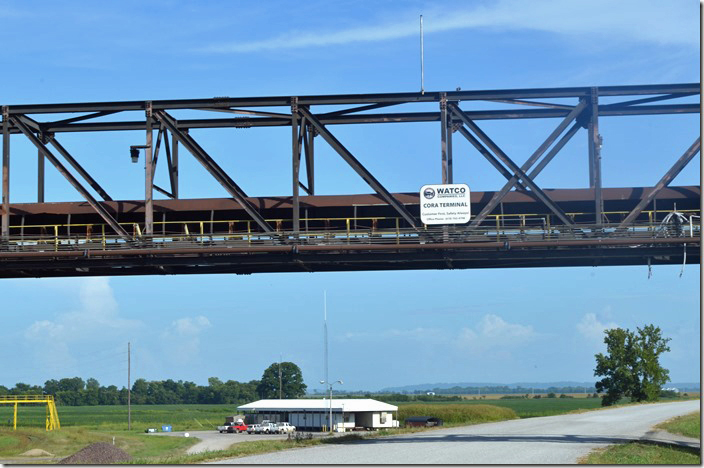Conveyor bridge to river over Levee Rd. Cora IL. Watco coal terminal. 