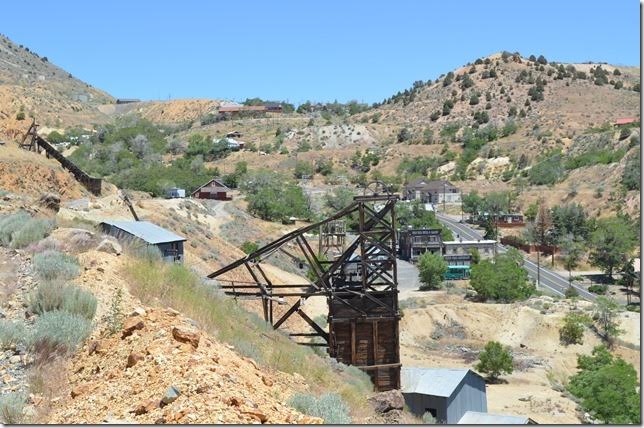 Looking north up the hill at Gold Hill. That red structure just to the left of center is the former V&T depot. Crown Point mine Gold Hill NV.