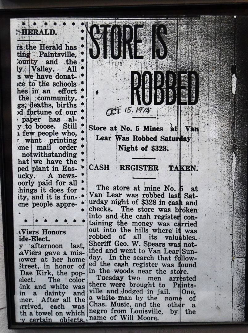 Store no. 2 was robbed on 10-15-1914. This clipping came from the Paintsville Herald.