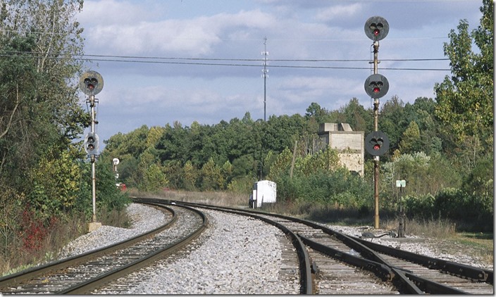 Paducah & Louisville signals looking north (toward Louisville) at the west end of Central City yard. 