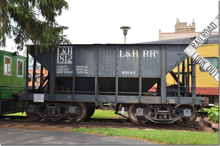 The ore hopper at the Mad River & Nickel Plate Railroad Museum in Bellevue KY was acquired from Standard Slag Co. in Youngstown. Whether it was originally Lehigh & Hudson River Ry., I don’t know. 06-19-2015. L&H wasn’t a valid reporting mark for the L&HR, as far as I can tell. L&HR hopper 1812. Bellevue KY.