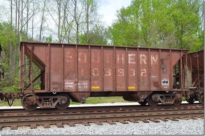 SOU hopper 103932 built 03-1975, 2100 cubic feet. Prichard WV. I have shots of these in ore service at Gadsen AL. 