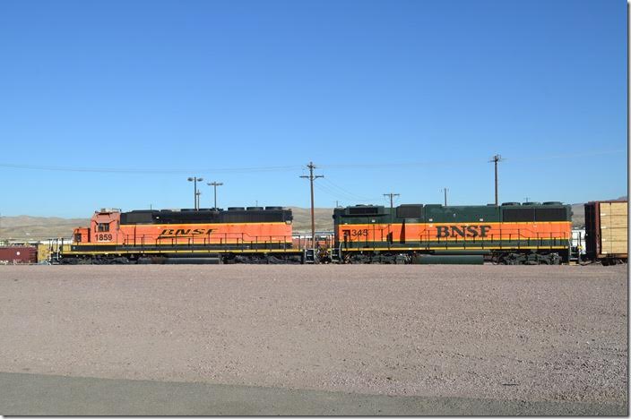 BNSF SD40-2 1859 and GP60B 345 are the hump engines. Barstow CA.