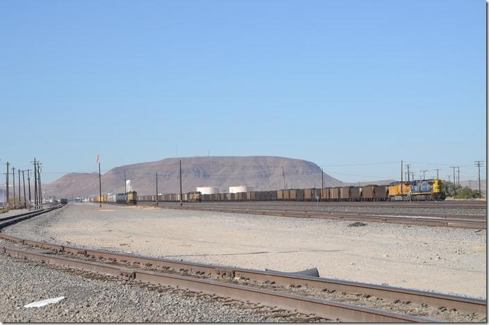 East end of yard looking west. UP 8493 7768 CSX 467. Yermo CA.