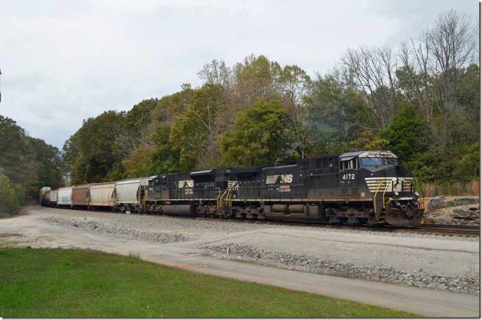 NS 4172-7284 awaiting a crew on 10-19-2020. This train was strung out across the Cumberland River bridge. Burnside KY.