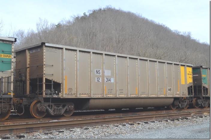 NS gon 12314 was TILX 10052, AEPX 10052 and COEH 10052. A group of these were stored at Naugatuck WV, on the Lenore Branch on 02-14-2019. NS evidently got a bargain on these. 4402 cubic feet. Built by Trinity 06-2004. Naugatuck WV.