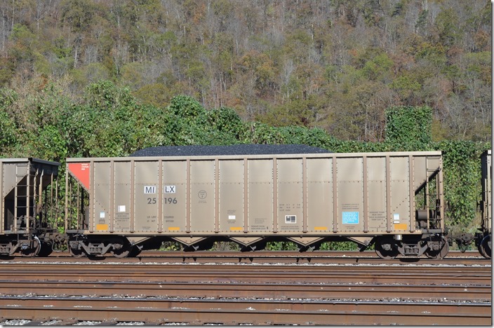 MILX hopper 25196 was built by Freight Car America at the Johnstown PA plant (now closed) in 06-2005. It is also 4200 cubic feet. Ex-RWSX (Georgia Power’s R. W. Scheer plant). Shelby KY.