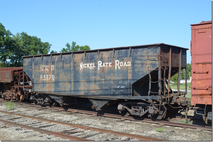 NKP hopper 64370 is in Whitewater Valley’s vintage collection at Connersville IN. The trucks were embossed W&LE, and Wheeling & Lake Erie had hoppers like these.