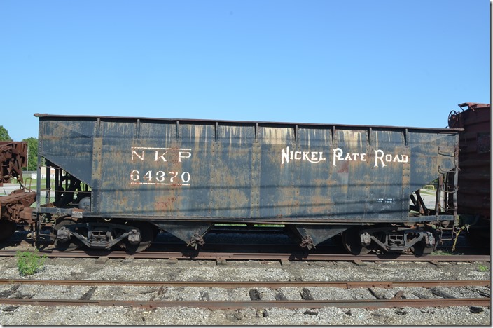 Nickel Plate’s New Castle Div. came in to Connersville from the north. NKP hopper 64370. View 2. Connersville IN.