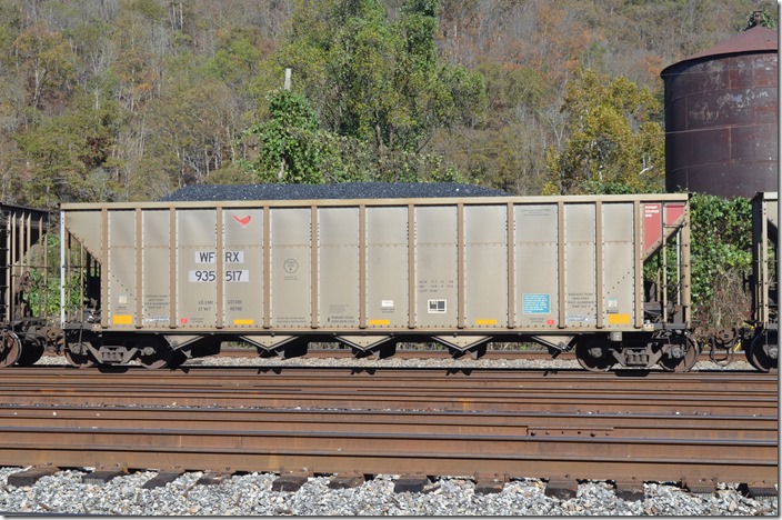 WFRX, MILX, FURX and NDYX are now Wells Fargo Rail. WFRX hopper 935517 was built by Freight Car America’s Roanoke VA plant (now closed I think) in 05-2007. It has 4200 cubic feet volume. It is ex-BUKX (Louisville Gas & Electric) 120912, nee-BNBX (Greenbrier Management Services) same number. Shelby KY.