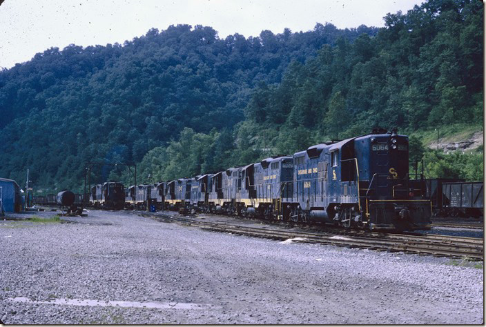Sunday afternoon layover at Danville Yard. 06-20-1971. Coal River, Pond Fork SD.
