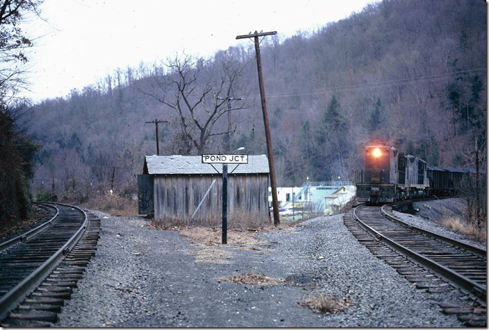 Almost home, 6241 approaches Pond Jct. 12-30-1974. Coal River, Pond Fork SD.