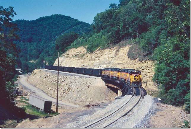 C&O 4265 coming down Stone Coal Creek on way to Coal Run Yard. View 3. 07-02-1979. Coal Run SD.
