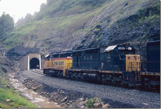 C&O 7429. Second cut about to top grade at east portal of tunnel. Coal Run SD.