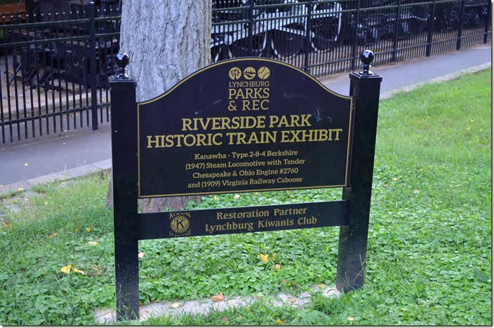 Riverside Park Historic Train Exhibit sign. Lynchburg.