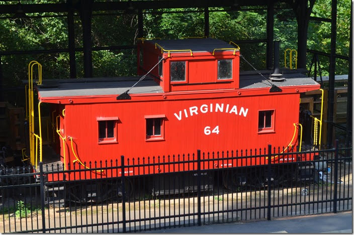 One more view of this perfectly restored Virginian caboose in Riverside Park. In 1998 it was in shambles. Now it looks great! VGN cab 64. Riverside Park. View 2. Lynchburg.
