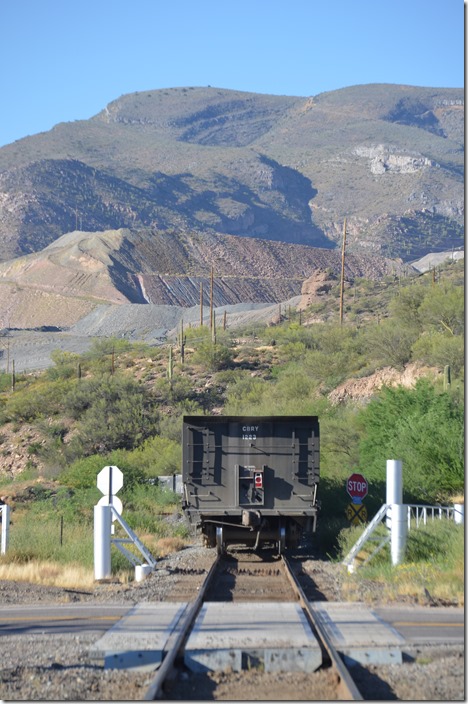Crossing AZ 177, OT-1 heads up into mine property through a cattle crossing. CBRY 502. Kelvin AZ.