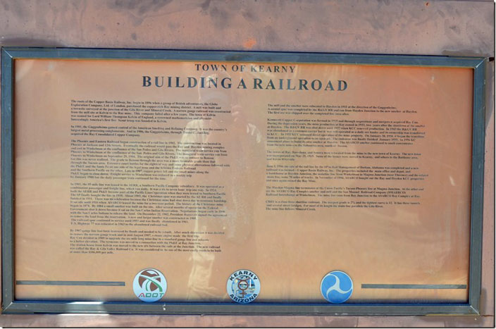 Building A Railroad plaque. Kearny AZ.