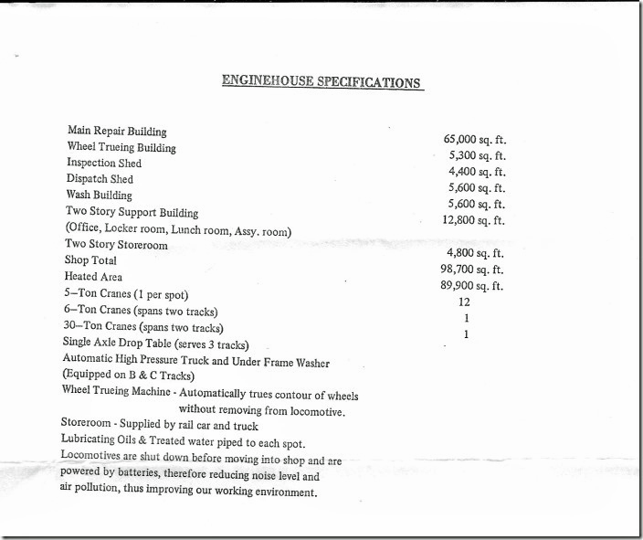 Corbin KY enginehouse dedication - specifications, page 3. 06-09-1987.