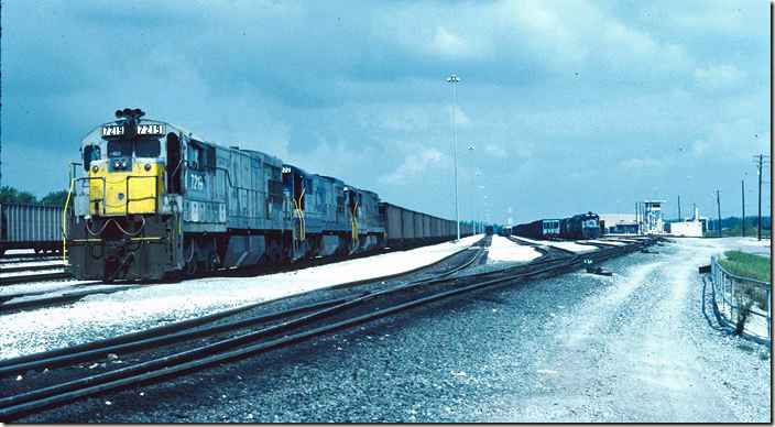 CSX U30Cs 7219-7272-7227 will leave later on a southbound coal train. CSX Corbin KY.