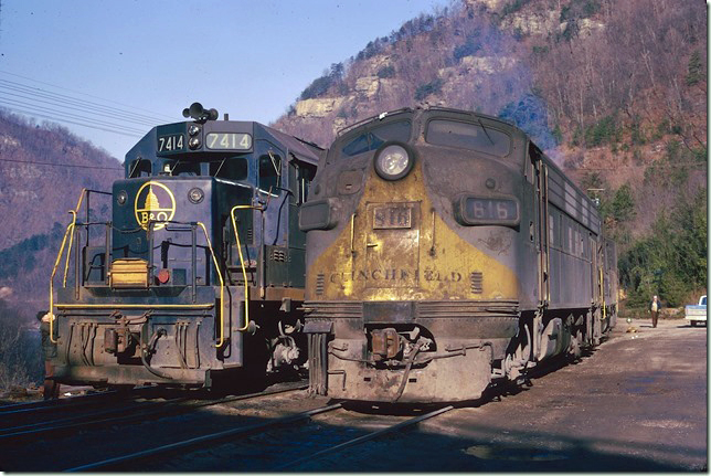 On a frosty 02-24-1974, 816 is getting ready to depart with southbound coal train 26.